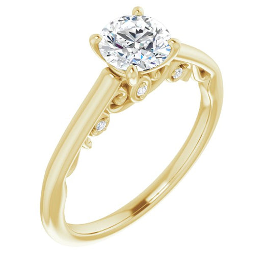 10K Yellow Gold Customizable Cathedral-set Round Cut Style featuring Peekaboo Trellis Hidden Stones