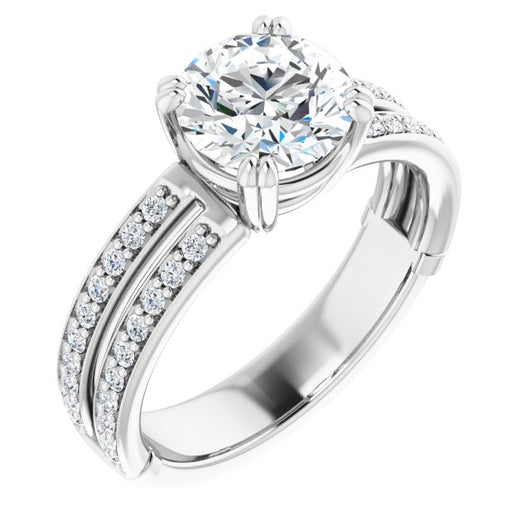 14K White Gold Customizable Round Cut Design featuring Split Band with Accents