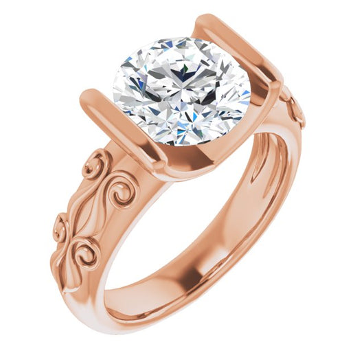 10K Rose Gold Customizable Bar-set Round Cut Setting featuring Organic Band