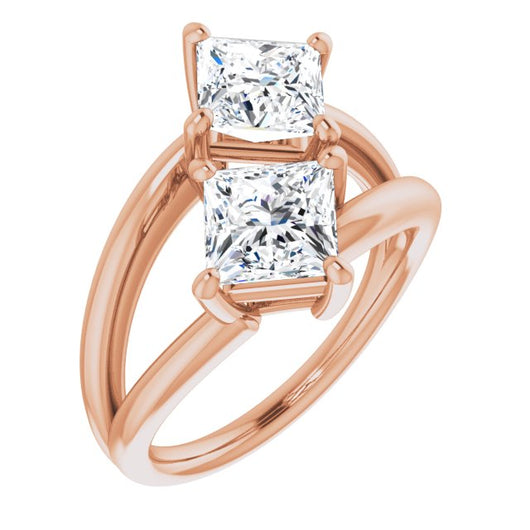 10K Rose Gold Customizable Two Stone Double Princess/Square Cut Design with Split Bypass Band