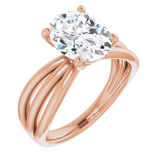 10K Rose Gold Customizable Oval Cut Solitaire Design with Wide, Ribboned Split-band