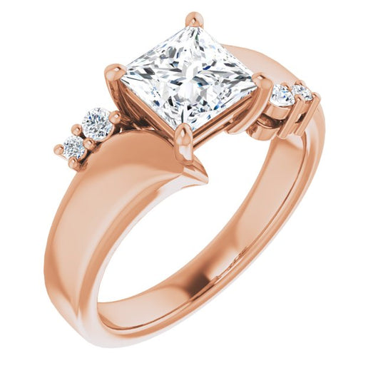 10K Rose Gold Customizable 5-stone Princess/Square Cut Style featuring Artisan Bypass