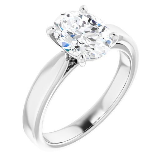 10K White Gold Customizable Oval Cut Cathedral Solitaire with Wide Tapered Band