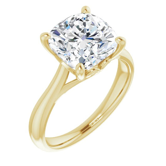 10K Yellow Gold Customizable Cushion Cut Solitaire with Decorative Prongs & Tapered Band