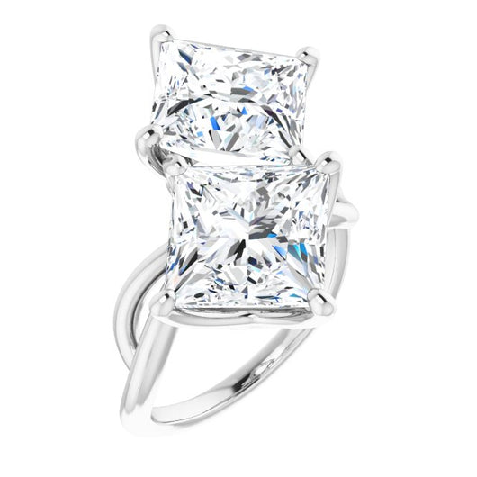 10K White Gold Customizable 2-stone Princess/Square Cut Artisan Style with Wide, Infinity-inspired Split Band