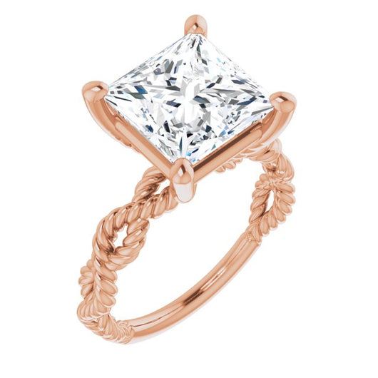 10K Rose Gold Customizable Princess/Square Cut Solitaire with Infinity-inspired Twisting-Rope Split Band