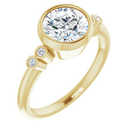 10K Yellow Gold Customizable 5-stone Bezel-set Round Cut Design with Quad Round-Bezel Side Stones