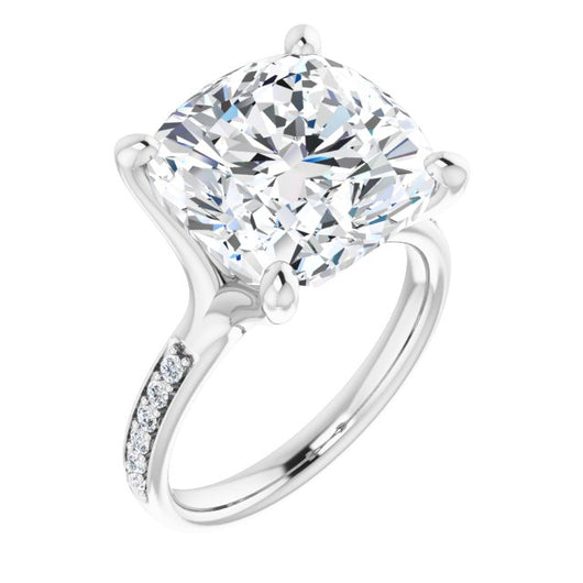 10K White Gold Customizable Heavy Prong-Set Cushion Cut Style with Round Cut Band Accents