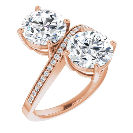 14K Rose Gold Customizable 2-stone Round Cut Bypass Design with Thin Twisting Shared Prong Band