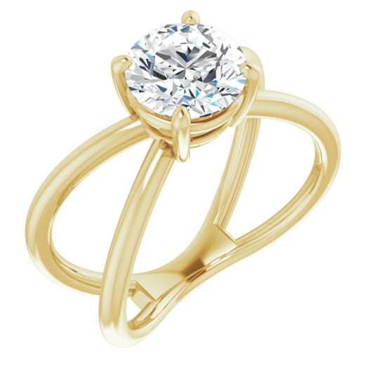 10K Yellow Gold Customizable Round Cut Solitaire with Semi-Atomic Symbol Band