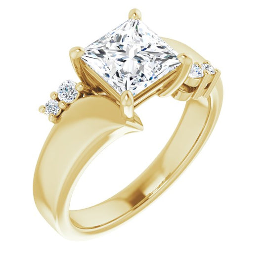 10K Yellow Gold Customizable 5-stone Princess/Square Cut Style featuring Artisan Bypass