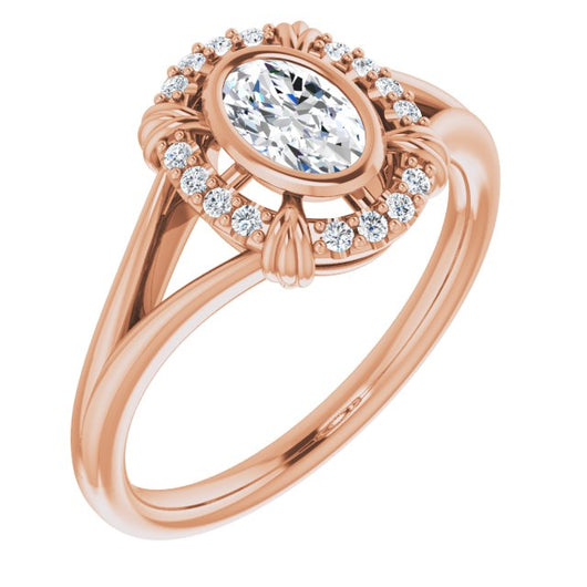 10K Rose Gold Customizable Oval Cut Design with Split Band and "Lion's Mane" Halo