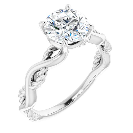 10K White Gold Customizable Round Cut Solitaire with Twisting Split Band