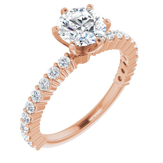 10K Rose Gold Customizable 8-prong Round Cut Design with Thin, Stackable Pav? Band