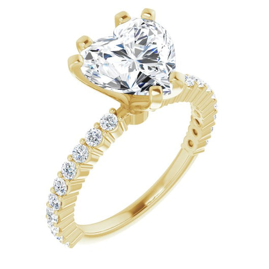 10K Yellow Gold Customizable 8-prong Heart Cut Design with Thin, Stackable Pav? Band