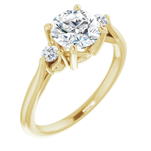 10K Yellow Gold Customizable Three-stone Round Cut Design with Small Round Accents and Vintage Trellis/Basket