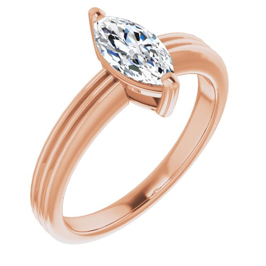 10K Rose Gold Customizable Marquise Cut Solitaire with Double-Grooved Band