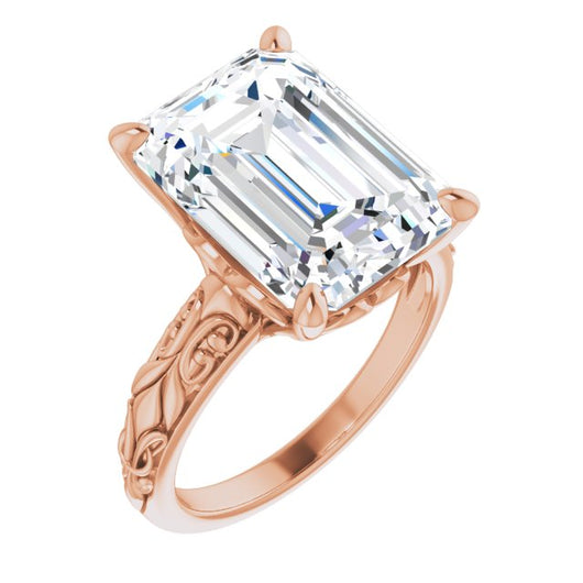 10K Rose Gold Customizable Emerald/Radiant Cut Solitaire featuring Delicate Metal Scrollwork