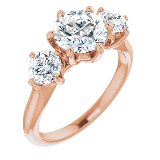 10K Rose Gold Customizable Triple Round Cut Design with Decorative Trellis