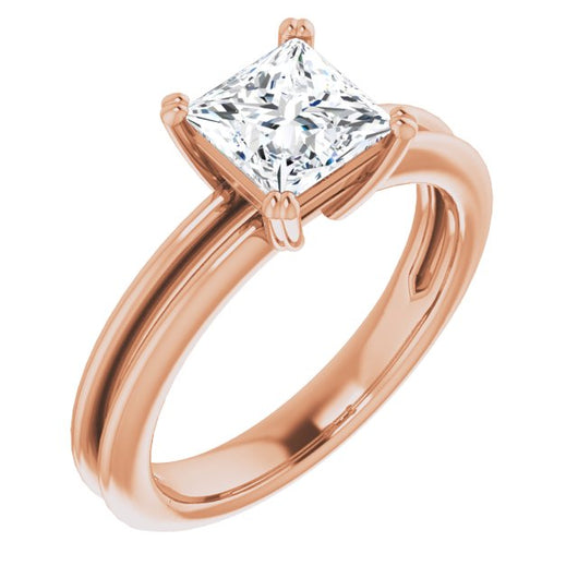 10K Rose Gold Customizable Princess/Square Cut Solitaire with Grooved Band