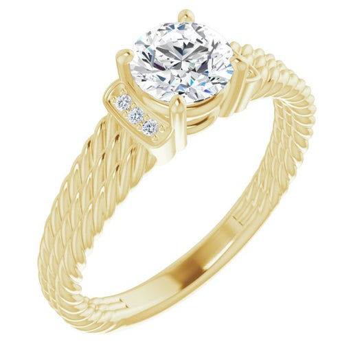 10K Yellow Gold Customizable 11-stone Design featuring Round Cut Center, Vertical Round-Channel Accents & Wide Triple-Rope Band