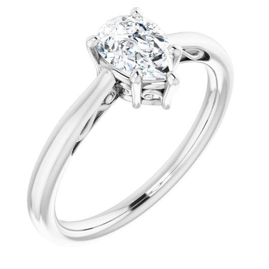 10K White Gold Customizable Pear Cut Solitaire with 'Incomplete' Decorations