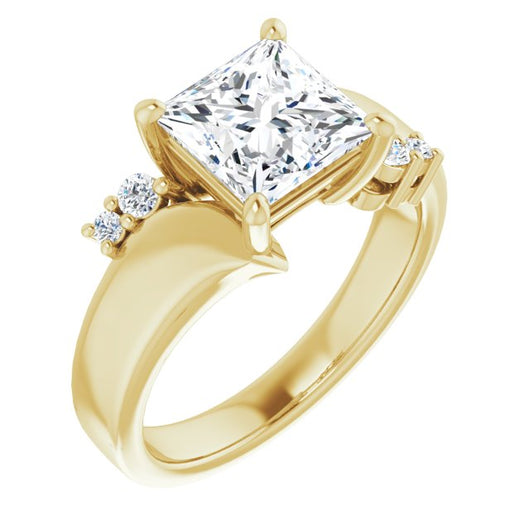 10K Yellow Gold Customizable 5-stone Princess/Square Cut Style featuring Artisan Bypass