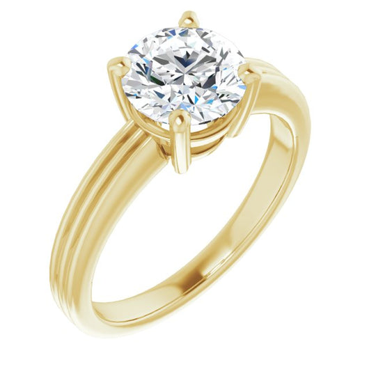 10K Yellow Gold Customizable Round Cut Solitaire with Double-Grooved Band