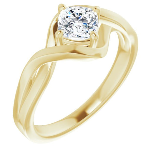 14K Yellow Gold Customizable Cushion Cut Hurricane-inspired Bypass Solitaire