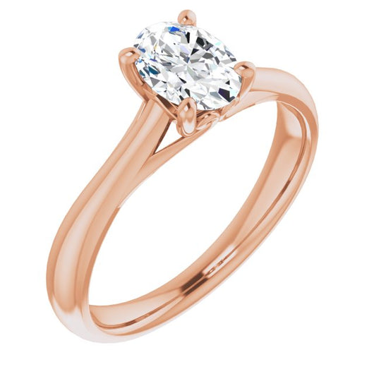 10K Rose Gold Customizable Oval Cut Solitaire with Decorative Prongs & Tapered Band