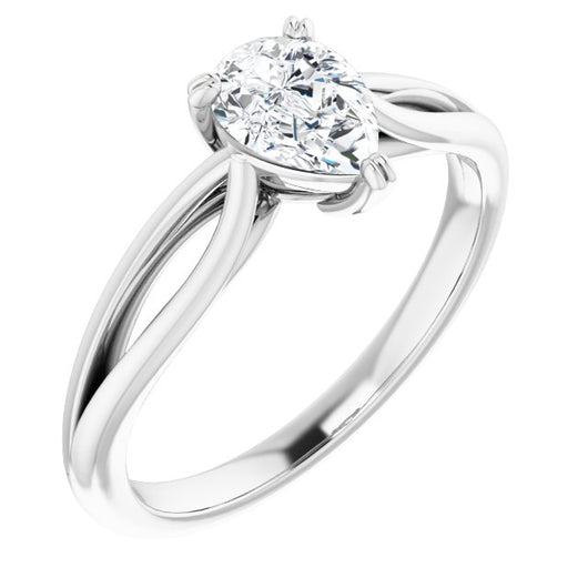 10K White Gold Customizable Pear Cut Solitaire with Wide-Split Band