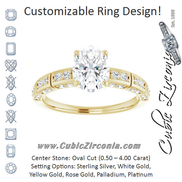 Cubic Zirconia Engagement Ring- The Anna (Customizable Oval Cut Style with Three-sided, Segmented Shared Prong Band)