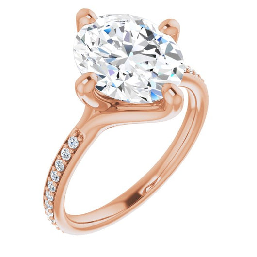 10K Rose Gold Customizable Oval Cut Design featuring Thin Band and Shared-Prong Round Accents