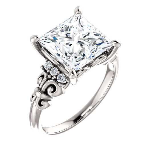 10K White Gold Customizable 7-stone Princess/Square Cut Design with Vertical Round-Channel Accents