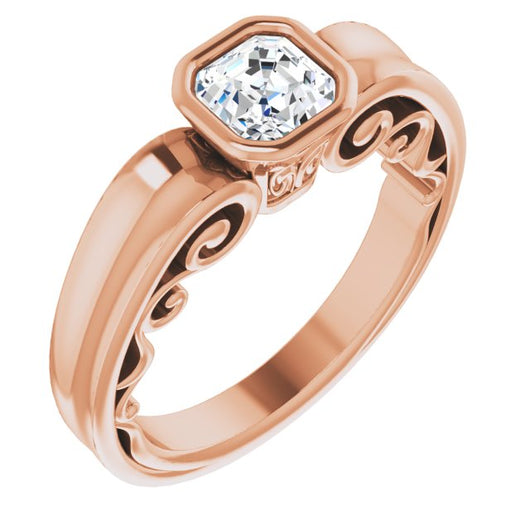 10K Rose Gold Customizable Bezel-set Asscher Cut Solitaire with Wide 3-sided Band