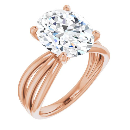 10K Rose Gold Customizable Oval Cut Solitaire Design with Wide, Ribboned Split-band