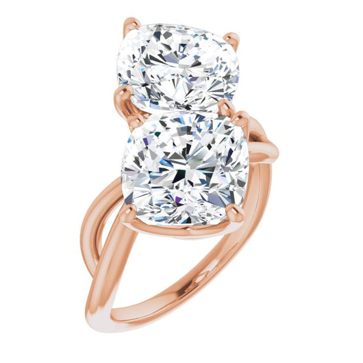 10K Rose Gold Customizable 2-stone Cushion Cut Artisan Style with Wide, Infinity-inspired Split Band