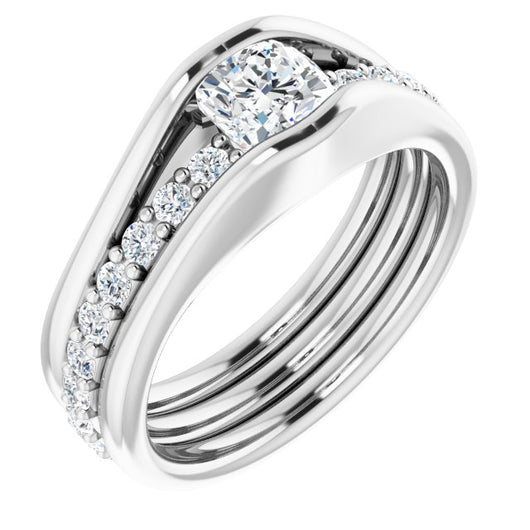 10K White Gold Customizable Bezel-set Cushion Cut Style with Thick Pavé Band