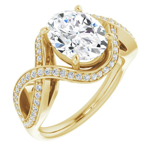 10K Yellow Gold Customizable Oval Cut Design with Twisting, Infinity-Shared Prong Split Band and Bypass Semi-Halo