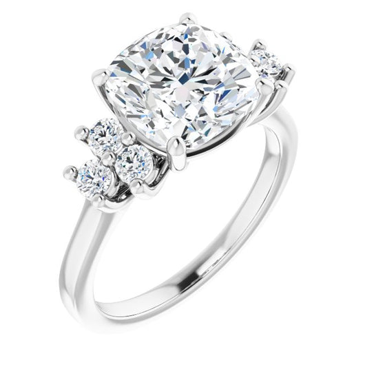 10K White Gold Customizable Cushion Cut 7-stone Prong-Set Design