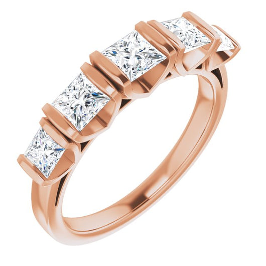 10K Rose Gold Customizable 5-stone Princess/Square Cut Design with Thick Channel Setting