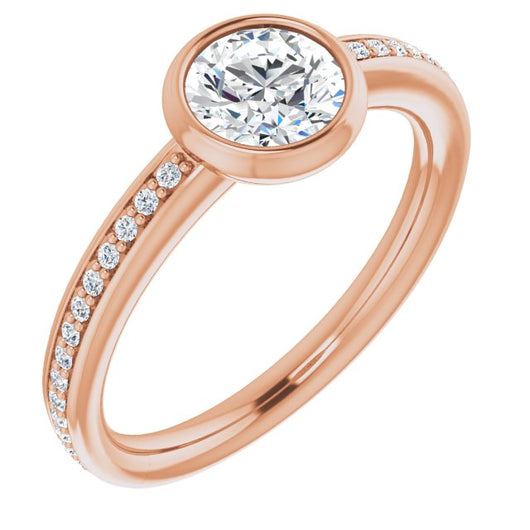 10K Rose Gold Customizable Bezel-Set Round Cut Center with Thin Shared Prong Band