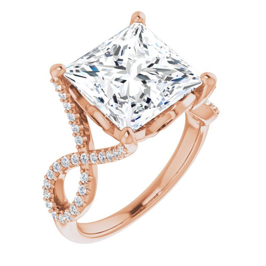 10K Rose Gold Customizable Princess/Square Cut Design with Twisting Infinity-inspired, Pavé Split Band