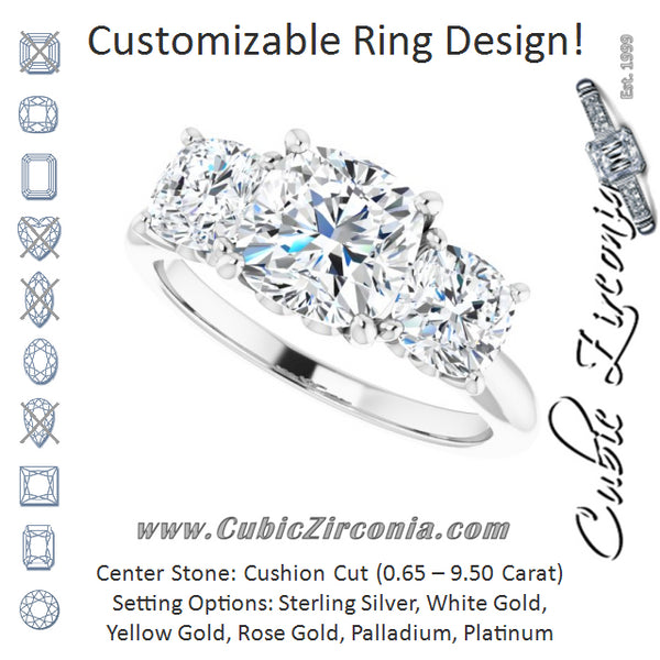 Cubic Zirconia Engagement Ring- The Taryn (Customizable Triple Cushion Cut Design with Decorative Trellis)