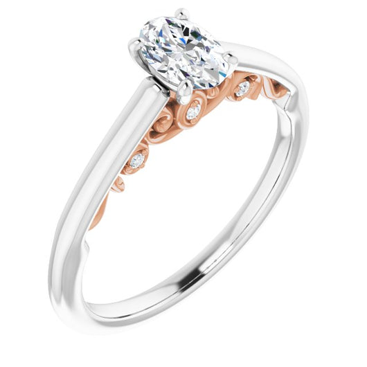 14K White & Rose Gold Customizable Cathedral-set Oval Cut Style featuring Peekaboo Trellis Hidden Stones