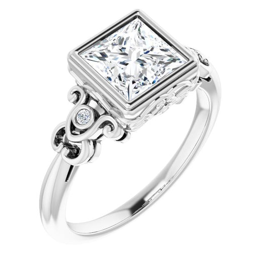 10K White Gold Customizable 5-stone Design with Princess/Square Cut Center and Quad Round-Bezel Accents