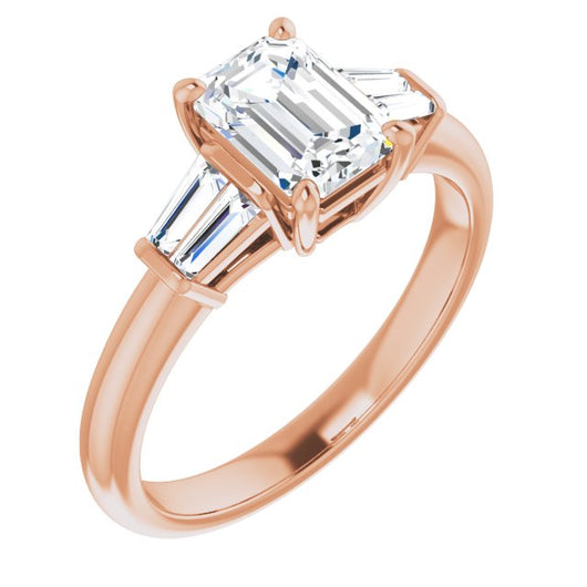 10K Rose Gold Customizable 5-stone Emerald/Radiant Cut Style with Quad Tapered Baguettes