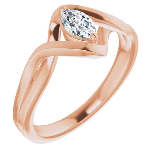 10K Rose Gold Customizable Marquise Cut Hurricane-inspired Bypass Solitaire