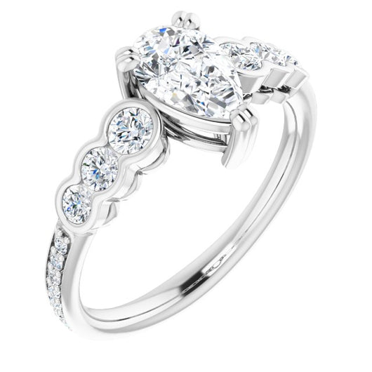 10K White Gold Customizable Pear Cut 7-stone Style Enhanced with Bezel Accents and Shared Prong Band