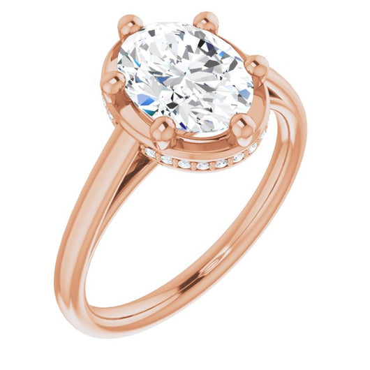 10K Rose Gold Customizable Super-Cathedral Oval Cut Design with Hidden-stone Under-halo Trellis